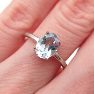 Dazzlers 925 Sterling Silver Real Oval-Cut Blue Topaz Ring Size 6
